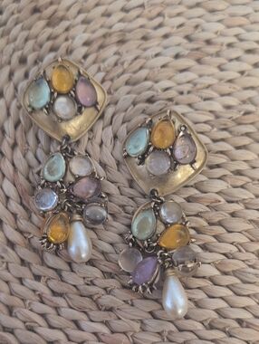 Vintage Versace Inspired Multistone Dangle Earrings in Pastel Colors